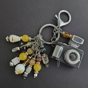 Camera Sight and Sound Purse Charm Agate Jasper and Glass Handcrafted